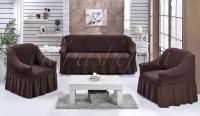 Набор чехлов для 3-х местного дивана и 2 кресел коричневый Bulsan 1717 Karna (коричневый), Комплект чехлов на мебель