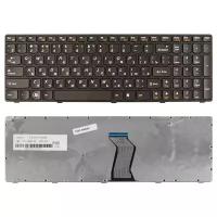 Клавиатура для ноутбука Lenovo Ideapad Z570, B570, B575, B590, V570, V580, Z575 Series. Плоский Enter. Черная, с черной рамкой. PN: 25201000.