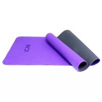 Коврик для йоги ICAN IYM-301 TPE 173x61x0,5 см, фиолетовый/серый