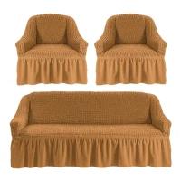 Комплект чехлов на диван и 2 кресла с юбкой, цвет Медовый (Жатка)