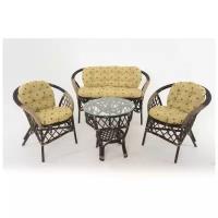 Комплект мебели Vinotti 01/92 (2 кресла+стол+диван) темный коньяк/желтые подушки