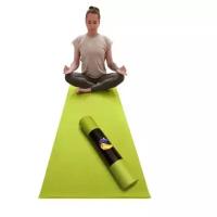 Коврик для йоги и фитнеса детский RamaYoga Yin-Yang PRO, зеленый, размер 150 х 60 х 0,45 см