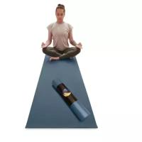 Коврик для йоги и фитнеса RamaYoga Yin-Yang Light, синий, размер 220 x 60 х 0,3 см