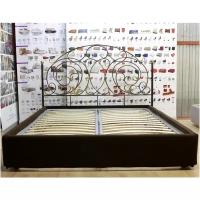 Кровать GRUPPO 396 Шарлота c кованым изголовьем двуспальная, спальное место (ШхД): 160х200 см, с мягким основанием, подъемный механизм, цвет шоколад