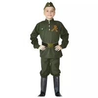 Костюм военная форма для мальчика ka0109 (пилотка, гимнастерка, брюки, ремень, георгиевская лента, накладки на обувь), 34 (128-136 см)