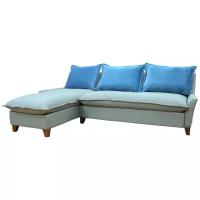 Угловой диван GRUPPO 396 Хадсон (2490) Б, расположение угла:левый, в рогожке Мальмо72, цвет серо-зеленый, подушки спинки в велюре, цвет синий