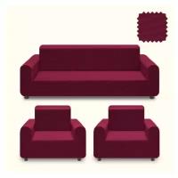 KARTEKS Комплект чехлов на диван и на два кресла Lorn Цвет: Бордовый br21734 (Одноместный,Трехместный)