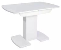 Обеденный стол, СтолБери, Вегас ПО, стекло белое матовое, белый, полуовальный, раскладной, на одной ноге