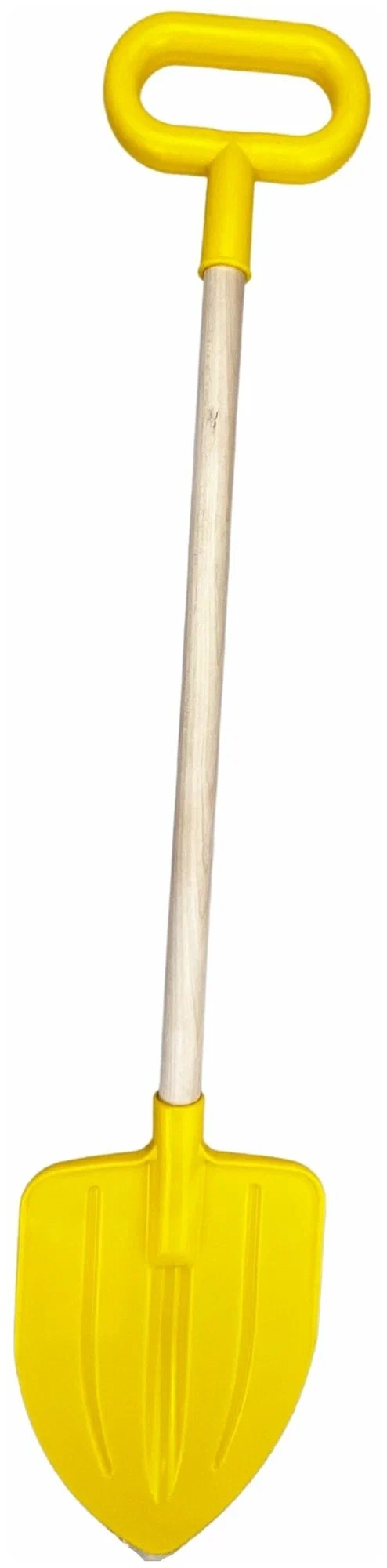 Лопата детская, штыковая, с деревянным черенком, желтая, для снега и песка, размер - 14,5 х 2,5 х 73 см