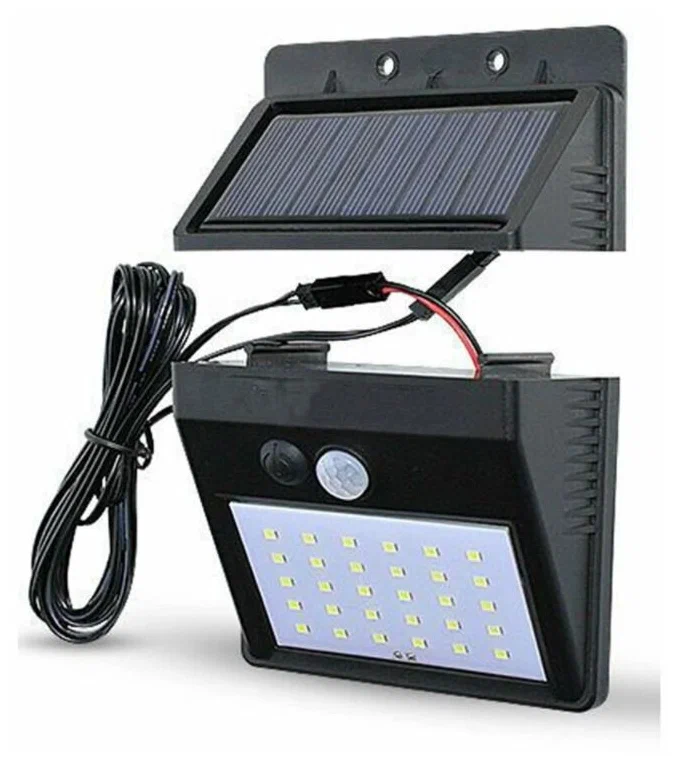 Светодиодный уличный светильник с датчиком движения на солнечной батарее NL-2M, 30 светодиодов, с выносной панелью