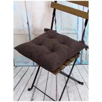 Подушка декоративная на стул MATEX VELOURS темно-коричневый с завязками, чехол не съемный, ткань велюр, 42х42 см