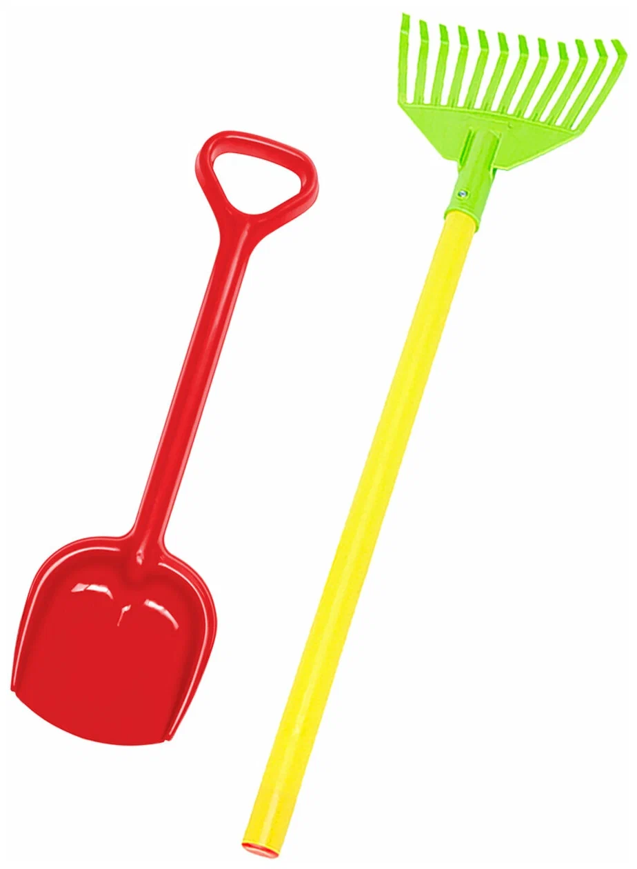 Игрушки для песочницы для снега Грабли детские веерные + Лопатка пластиковая 50 см красная