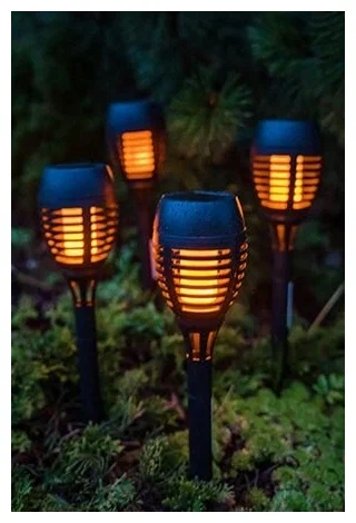 Садовые светильники Solar фламбер с эффектом живого пламени, на солнечных батареях, 12 LED-огней, 27 см (4 шт.), Kaeming